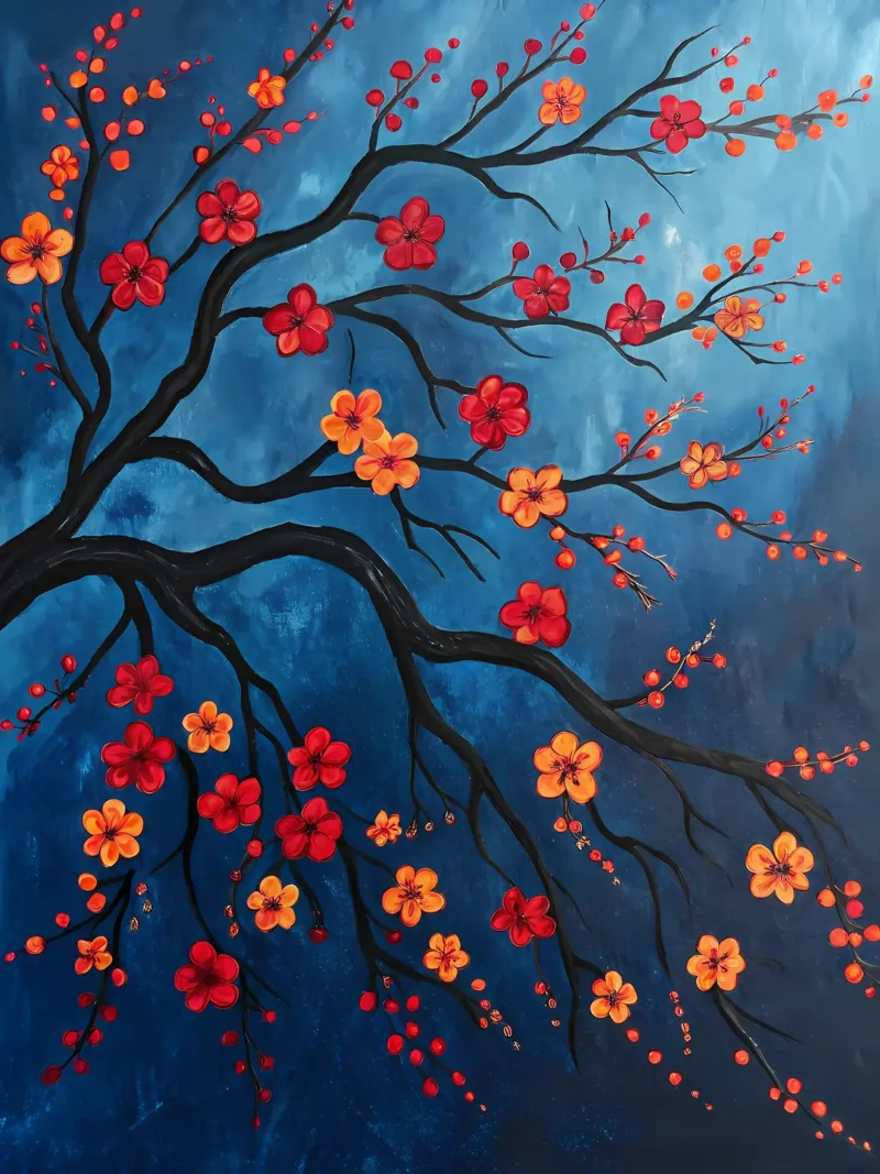 Rami in fiore nella notte alluminio dibond da Artistic-shop