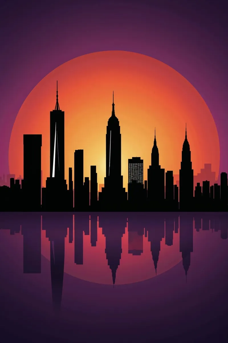 New York Silhouette with Radiant Horizon carta hahnemühle da AlbertKlee