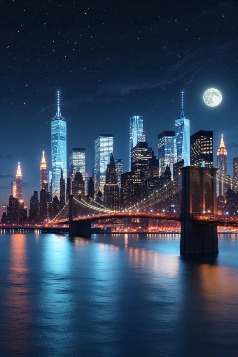 Moonlit Brooklyn Bridge and NYC Skyline plexiglass da AlbertKlee