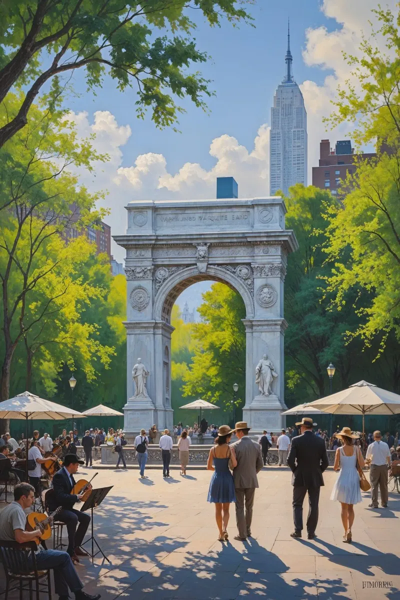 A Day in Washington Square Park poster con telaio in legno da AlbertKlee
