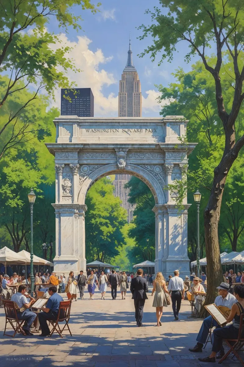 Strolling Through Washington Square Park poster con telaio in plastica da AlbertKlee
