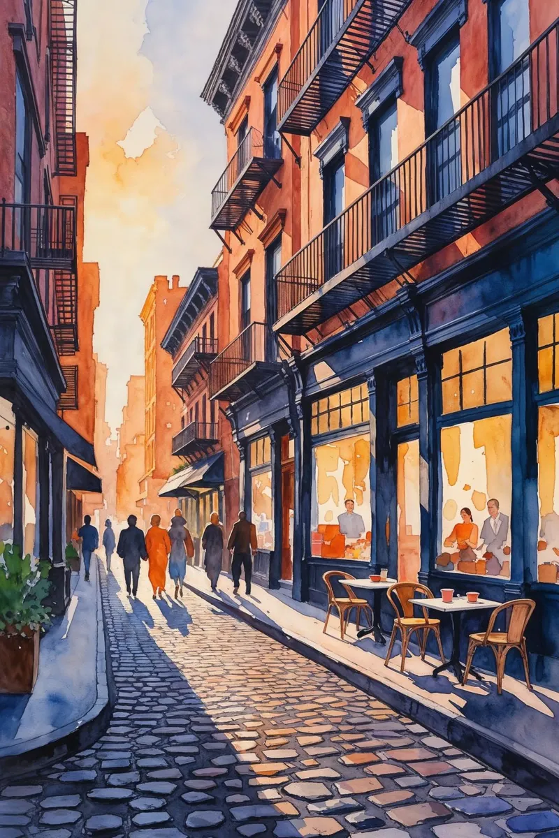Cobblestone Street in Sunset Glow poster by AlbertKlee