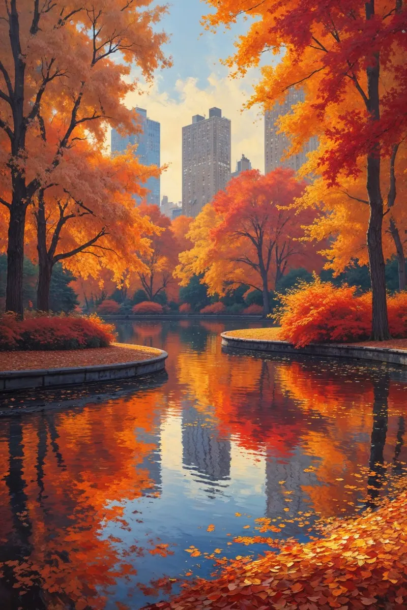 Autumn Splendor in Central Park acryl van AlbertKlee
