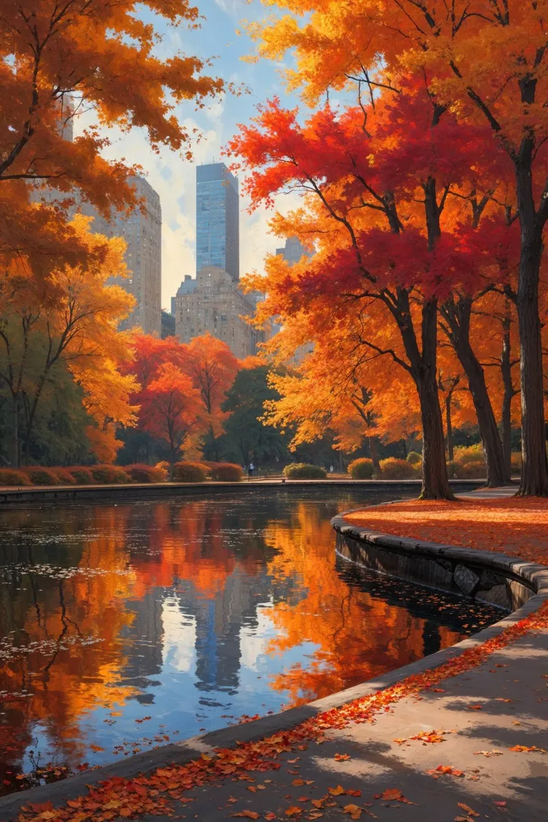 Central Park's Autumn Palette Reflection hahnemühle de AlbertKlee