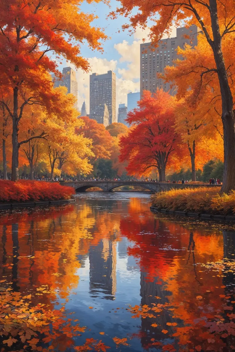 Autumn Serenity in Central Park's Reflections carta hahnemühle da AlbertKlee