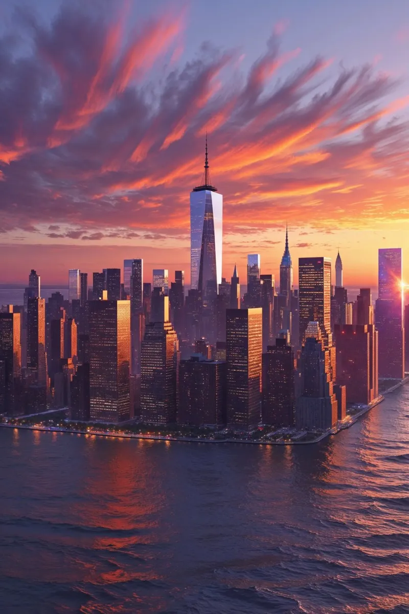 Fiery Sunset Over NYC Skyline carta hahnemühle da AlbertKlee