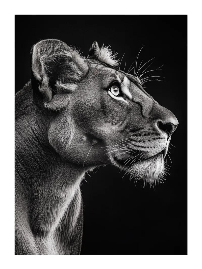 Majestätisches Porträt einer Löwin Poster von Monochrome