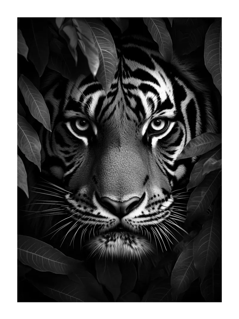 Mysterious portrait of a tiger in the jungle canvas with Floater frame by Monochrome