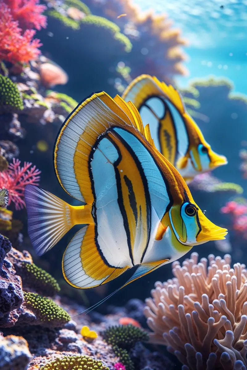 Graceful Butterflyfish Amid Coral Gardens poster con telaio in alluminio da AlbertKlee