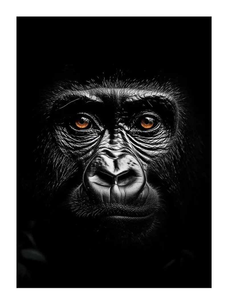 Accattivante ritratto di un gorilla carta hahnemühle da Monochrome