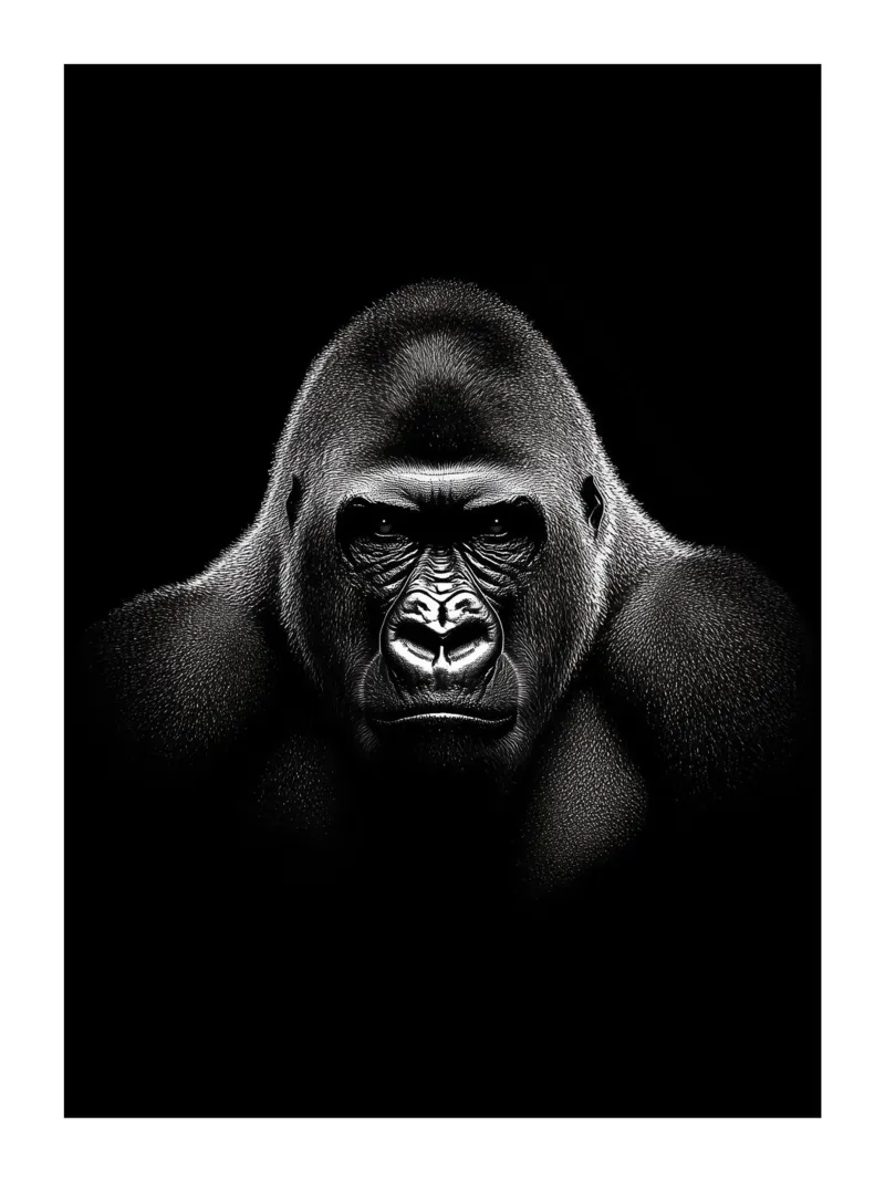 Imponente ritratto di un gorilla silverback alluminio dibond da Monochrome