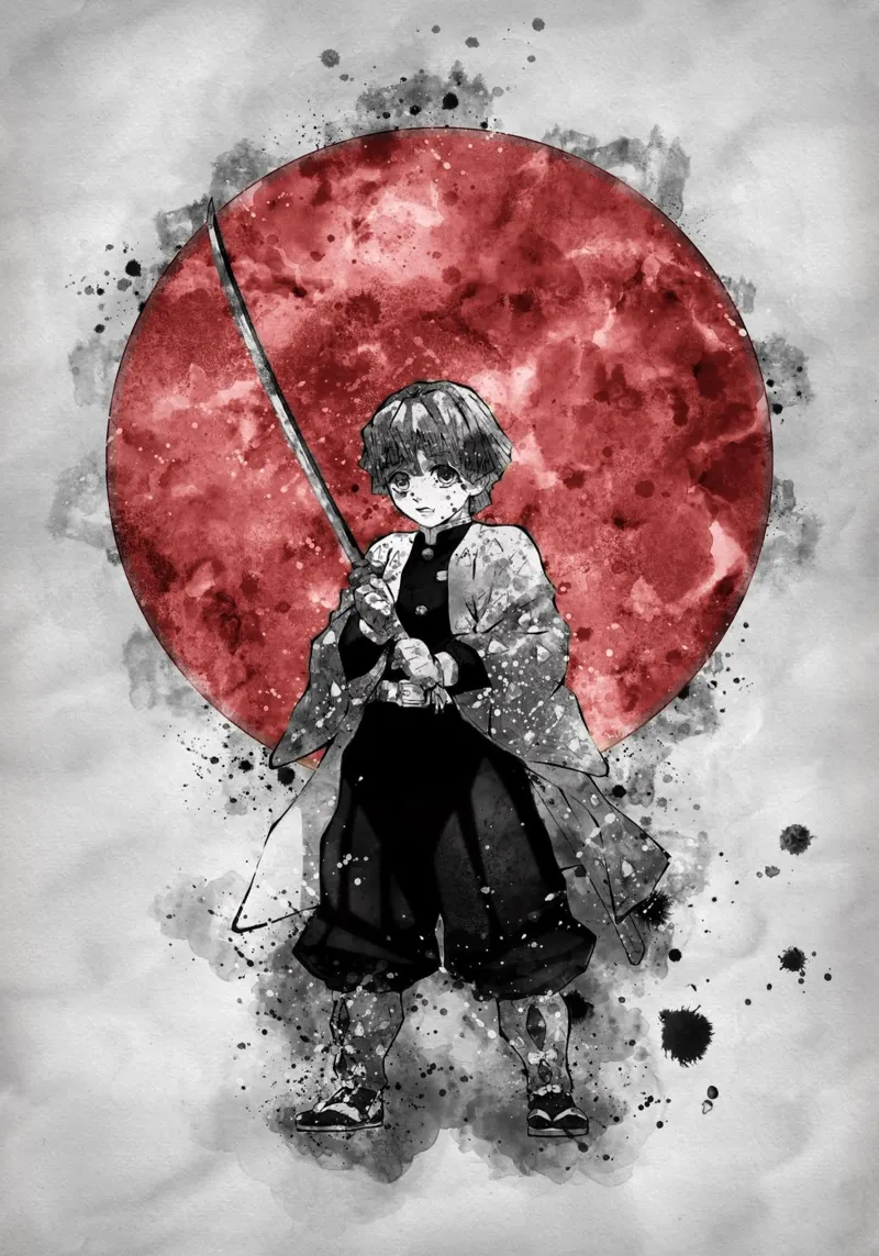 Zenitsu Agatsuma poster con telaio in alluminio da Neonartstudio
