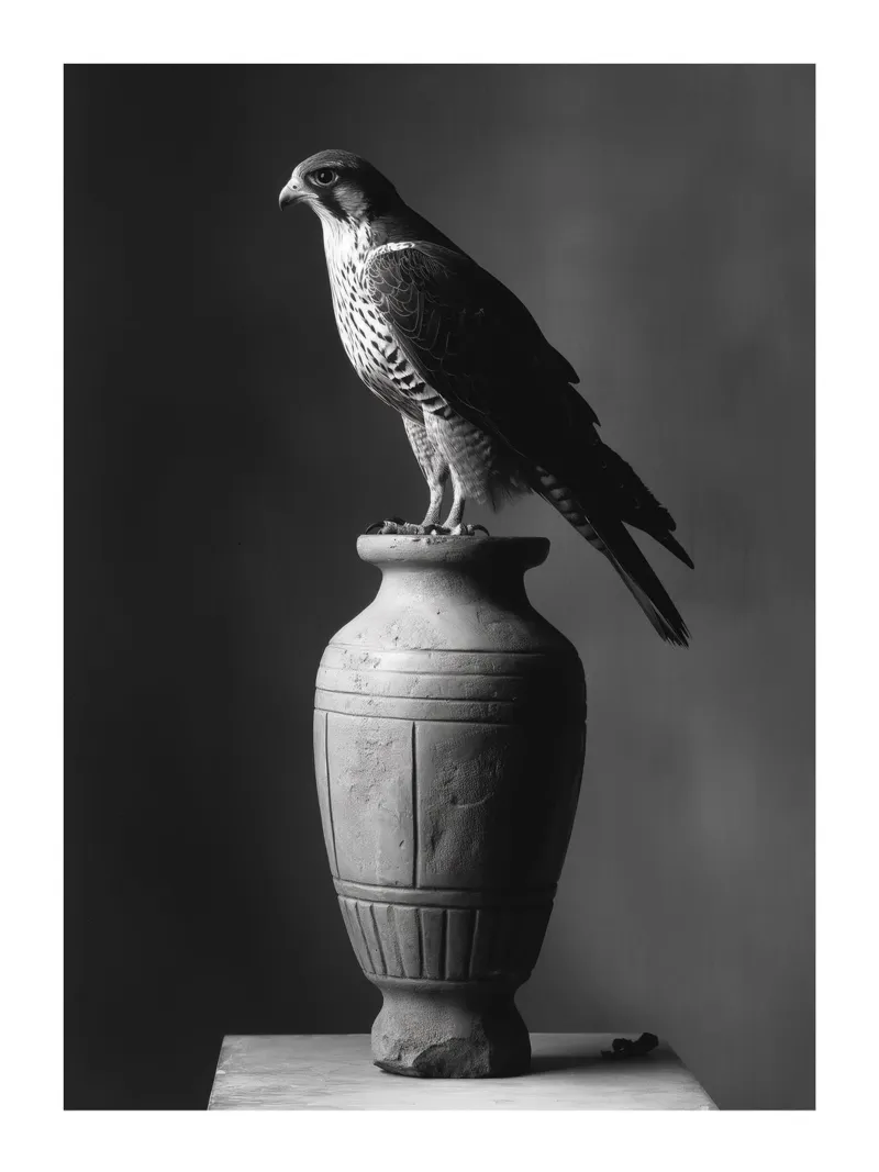 Maestoso falco su vaso poster con telaio in plastica da Monochrome