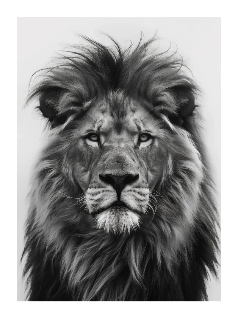 Maestoso ritratto di un leone poster con telaio in alluminio da Monochrome