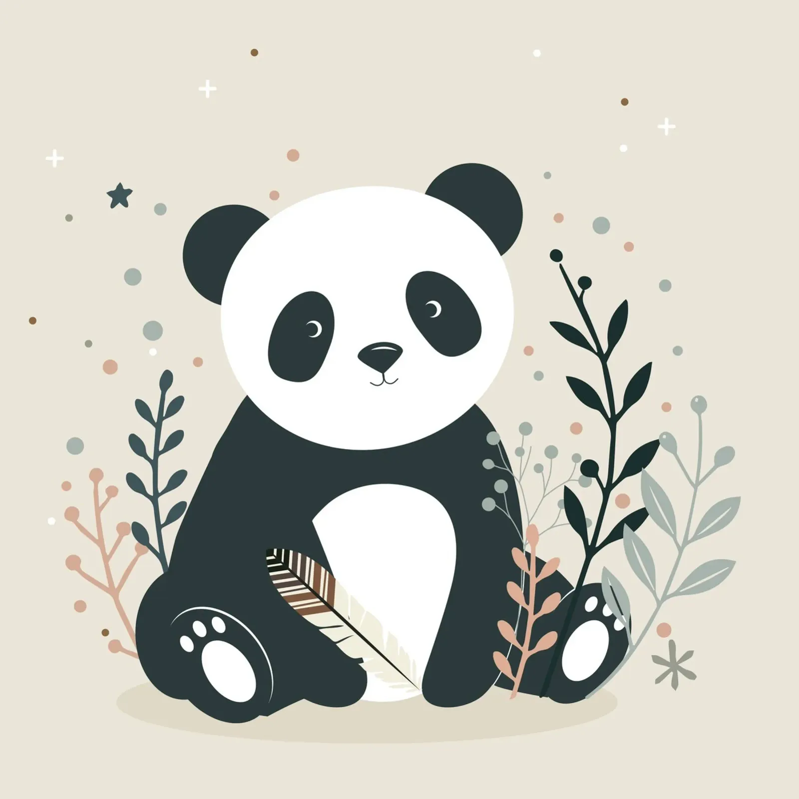 Panda with feather - Charming nature motif canvas by namosh
