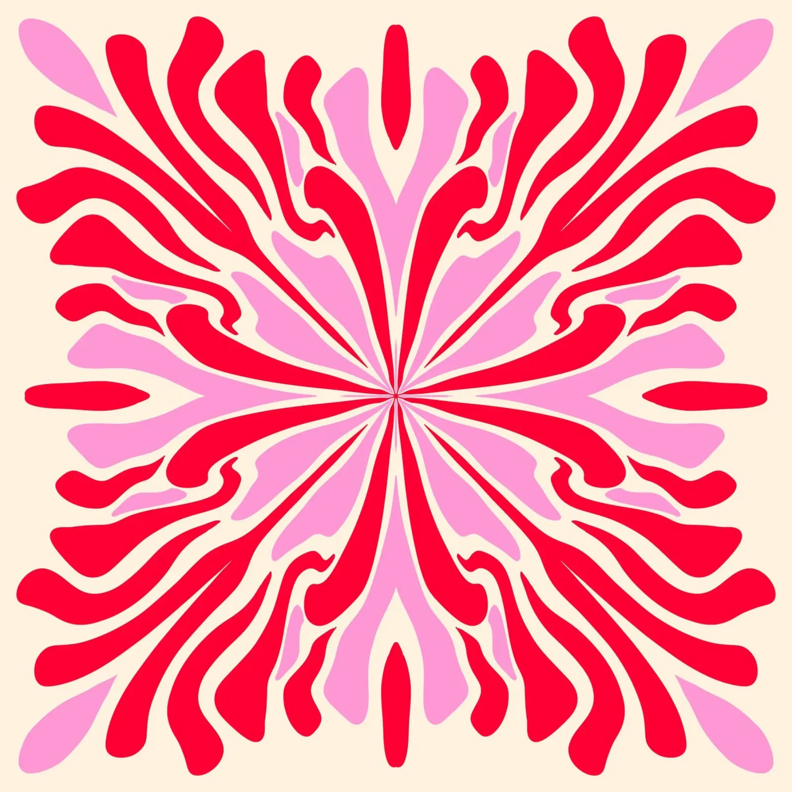 Pétalos simétricos psicodélicos abstractos rosa y rojo metacrilato de Wackapacka