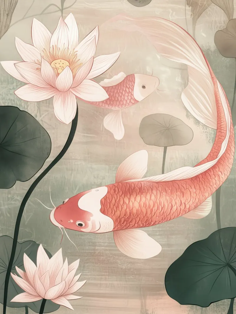 Pesce koi in stile giapponese in rosa scuro alluminio dibond da Autofocus