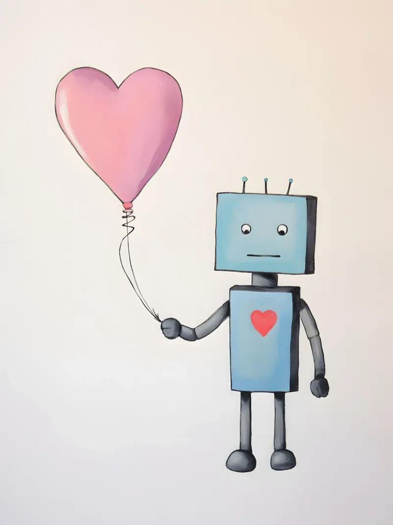 Robot con palloncino a forma di cuore carta hahnemühle da KidzStudio