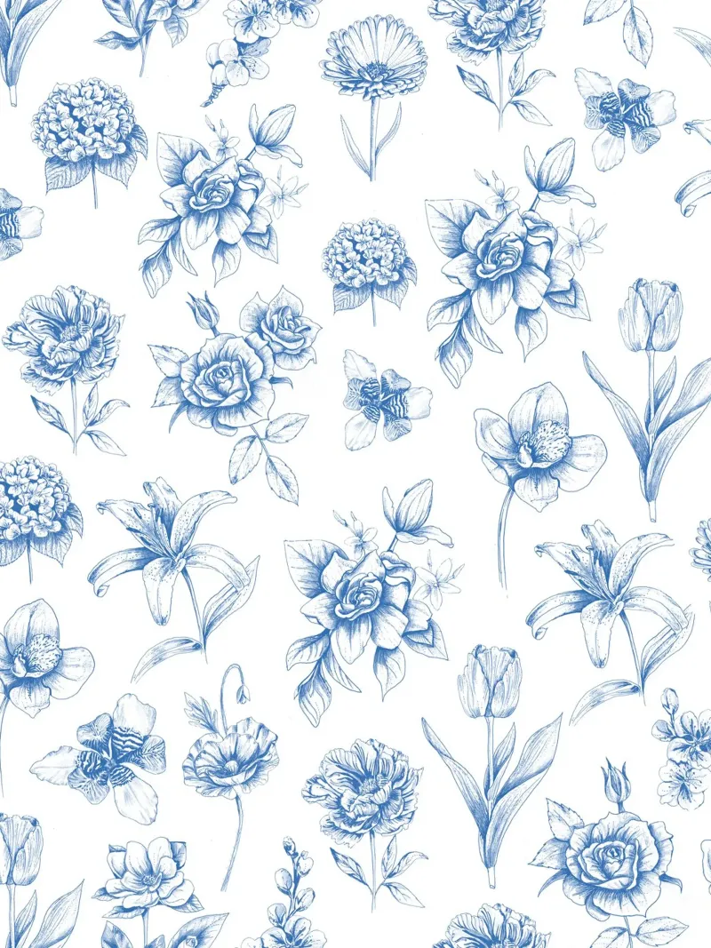 Blue Floral Toile Pattern carta hahnemühle da anisillustration