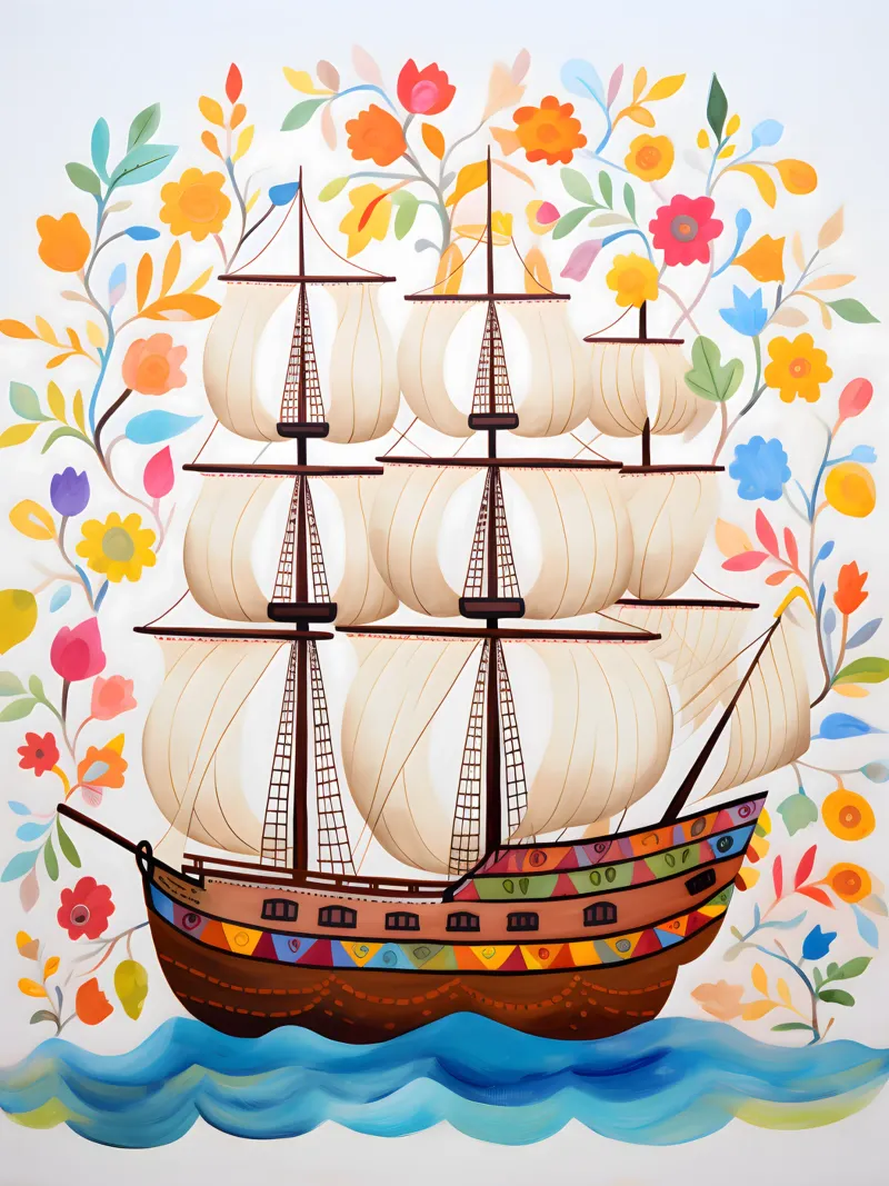 Una nave d'avventura fiorente poster con telaio in legno da KidzStudio