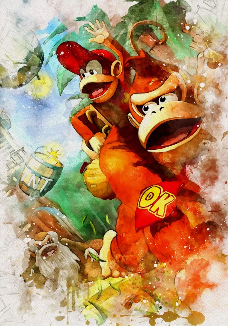Donkey Kong Country Watercolor canvas met Baklijst van CreativeStudio
