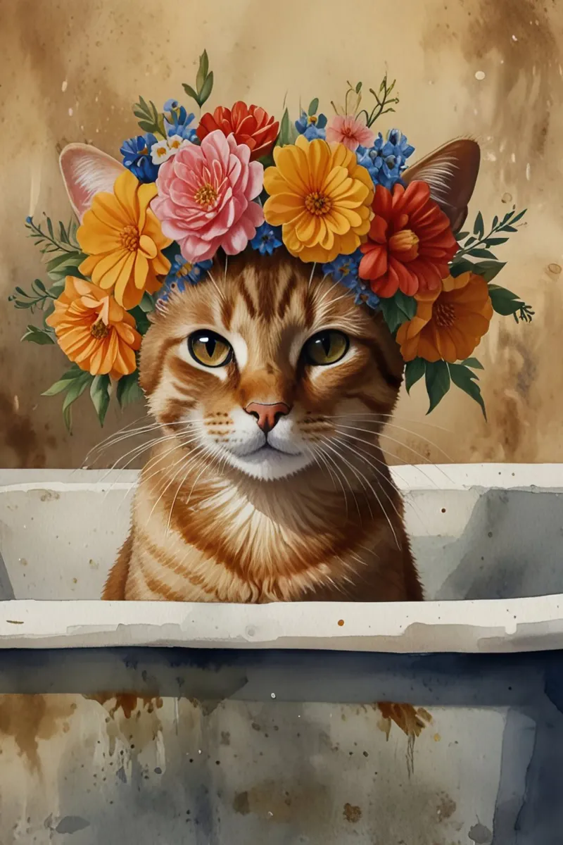 gatto floreale carta hahnemühle da 🎁 ARTVI-SHOP