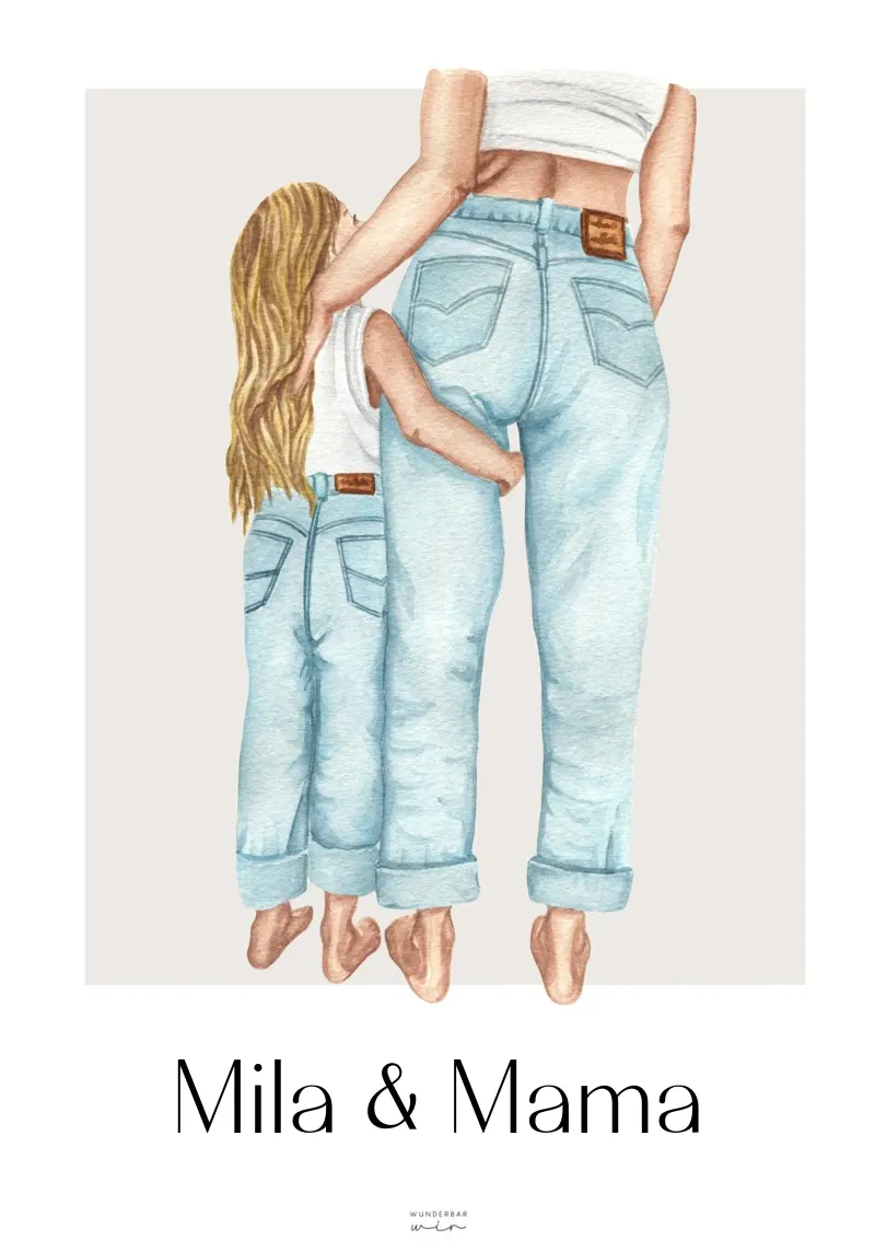 Poster Mama und Tochter - Geschenk Muttertag Poster Tochter poster with wooden frame by Wunderbarwir