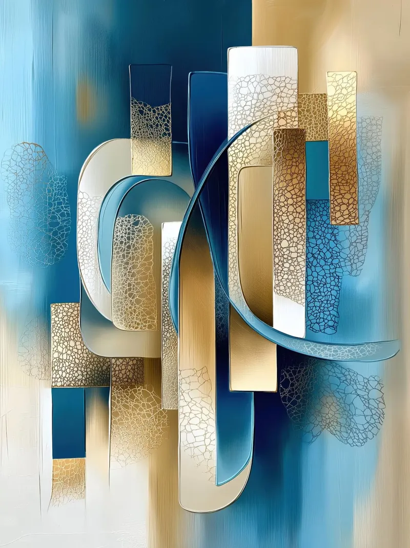 Abstracte vorm in blauw en goud canvas van Imagine