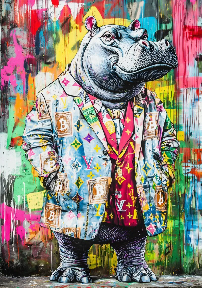 Pop art A hip hop hippo poster con telaio in legno da FreeArtStudio