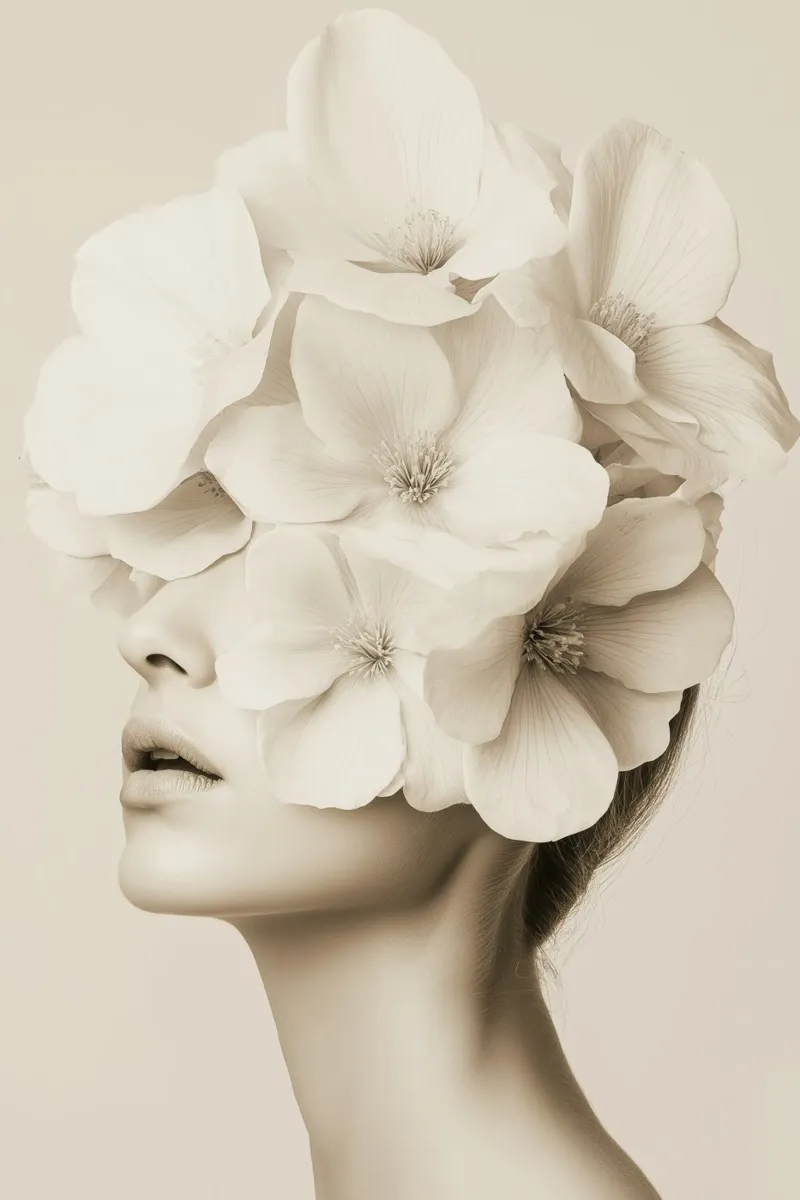 Donna con capelli a fiori pellicola backlit da Imagine