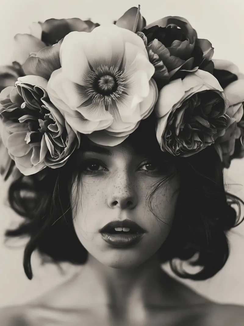 Donna con fiori tra i capelli pellicola backlit da Imagine