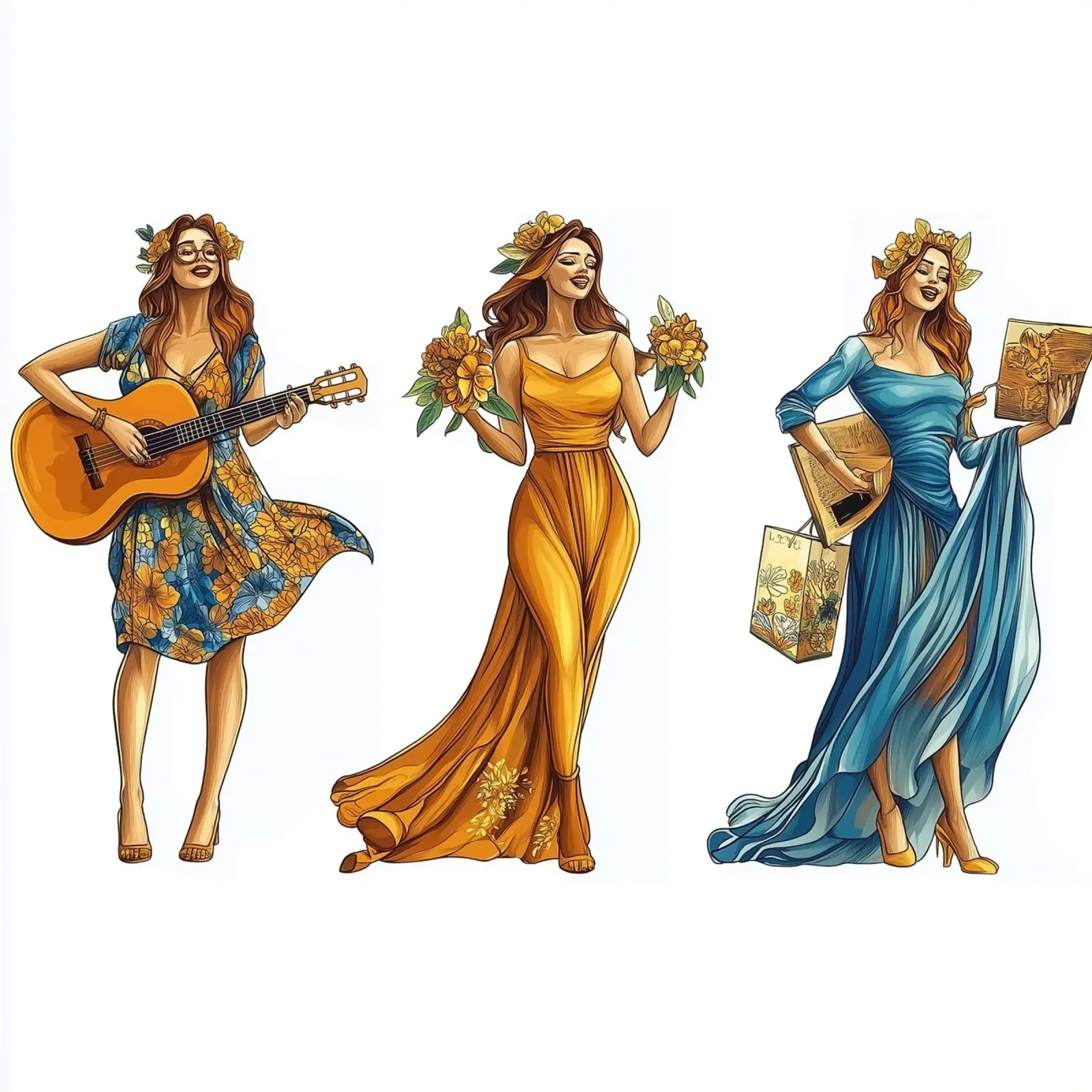 Una ragazza, personaggi diversi poster con telaio in legno da Motivate-Today
