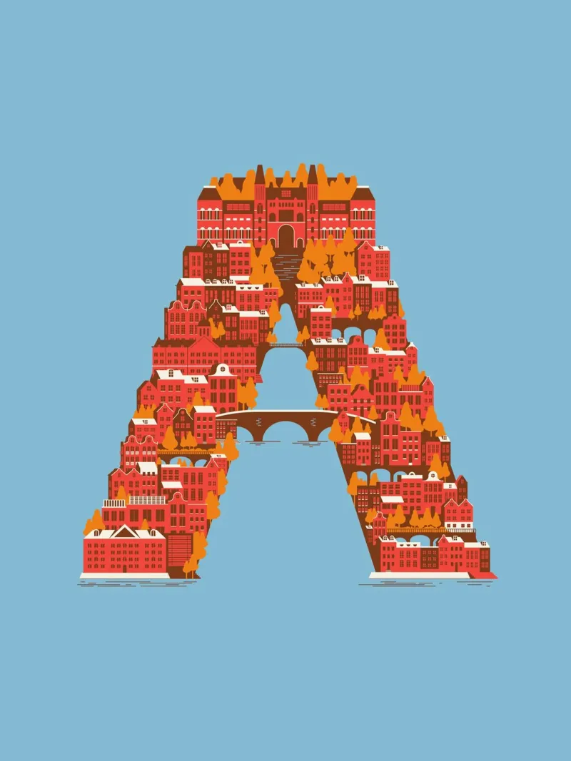 A for Amsterdam poster con telaio in legno da La Come Di