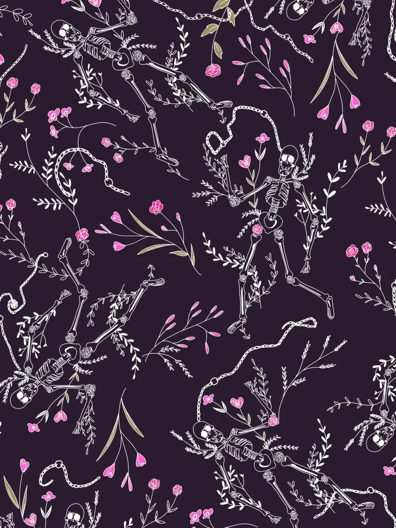 Skulls and Flowers Dark Pattern alluminio dibond da anisillustration