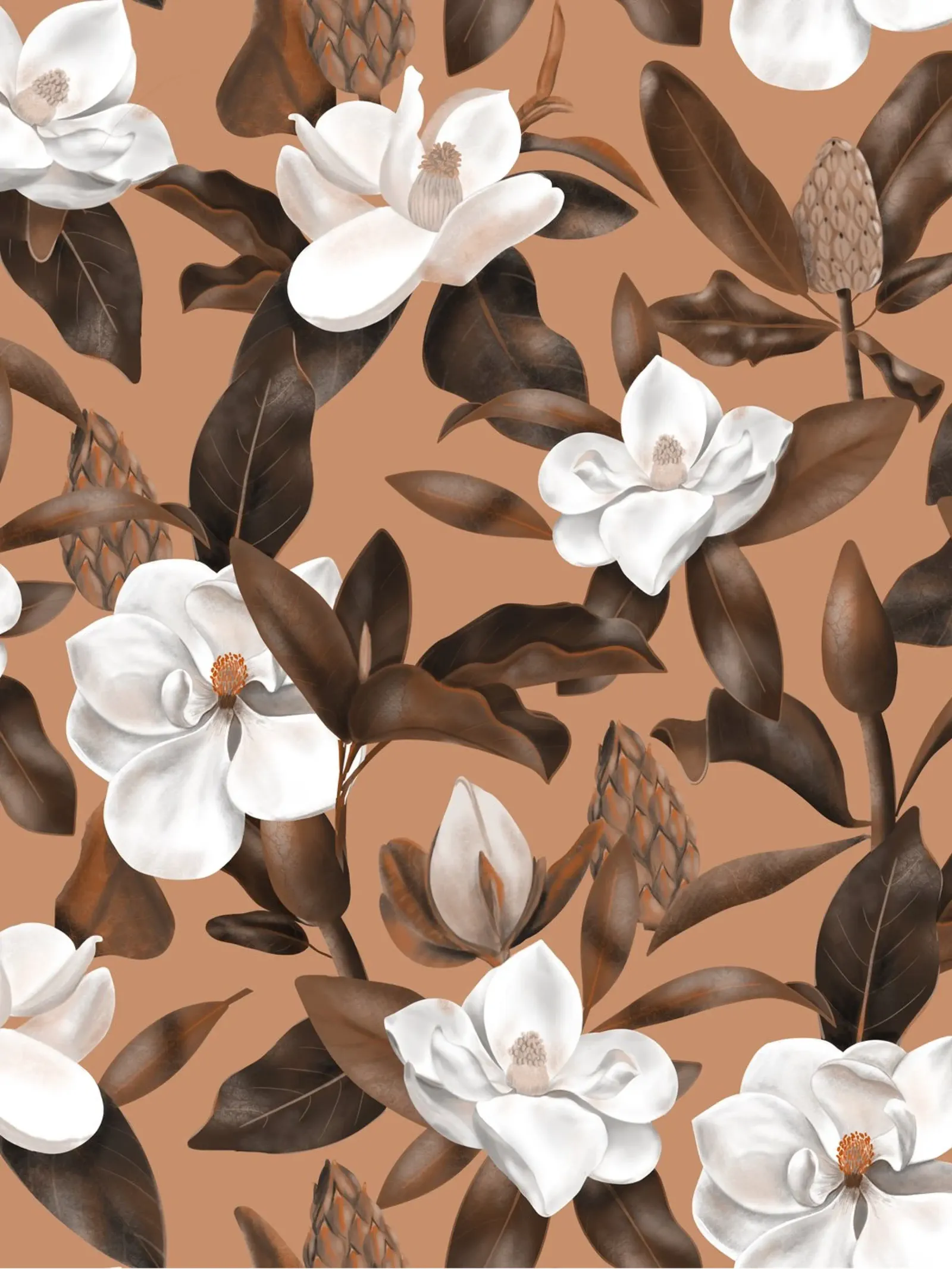 Magnolias Orange Pattern pellicola backlit da anisillustration