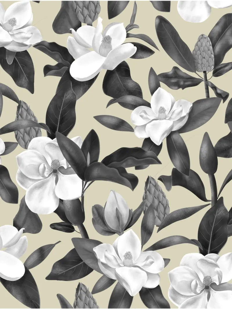 Magnolias Flowers Beige Pattern poster with plastic frame by anisillustration