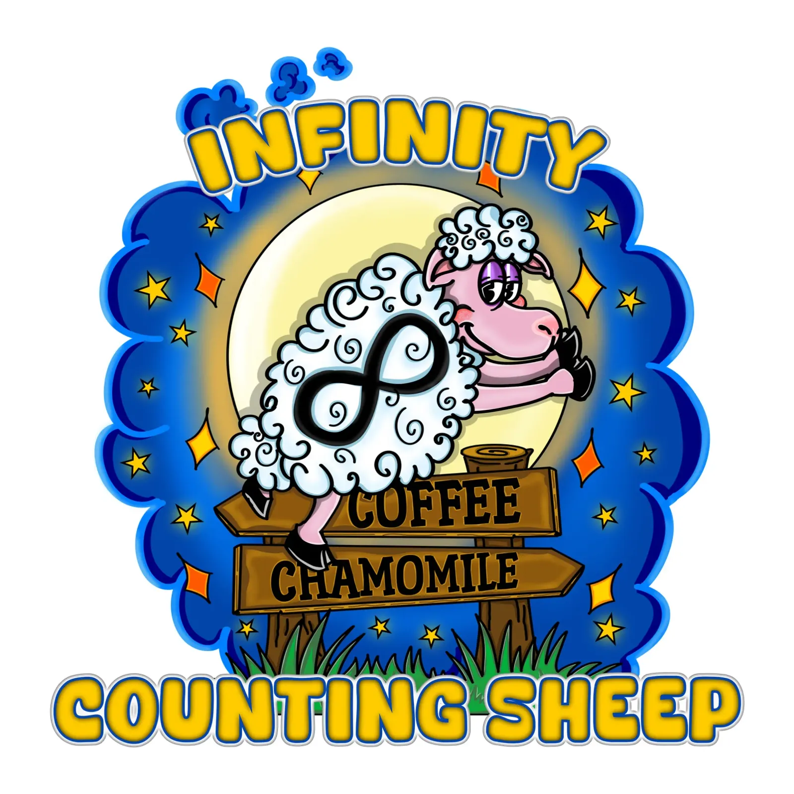 Drôle de comptage de moutons à l'infini Nuits blanches poster avec cadre en aluminium de sillyindustries