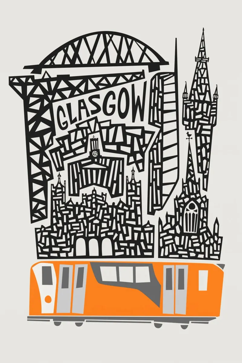 Paesaggio urbano di Glasgow poster con telaio in legno da Fox & Velvet