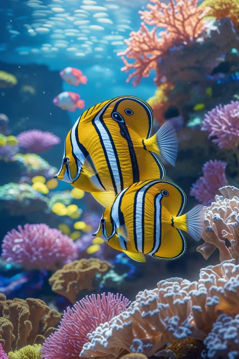 Vibrant Butterflyfish in Coral Paradise poster con telaio in alluminio da AlbertKlee