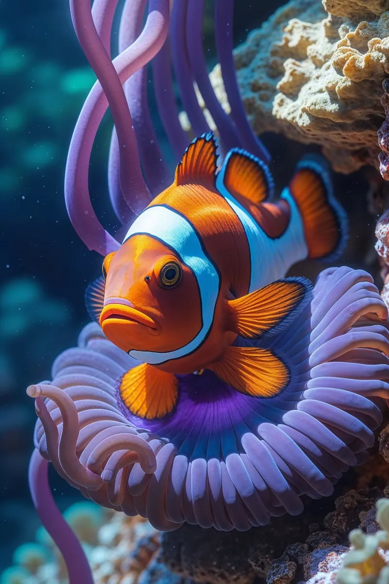 Orange Clownfish Guarding its Anemone Home tela da AlbertKlee