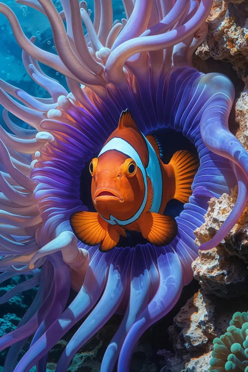 Clownfish Peeking from Anemone Sanctuary alluminio dibond da AlbertKlee