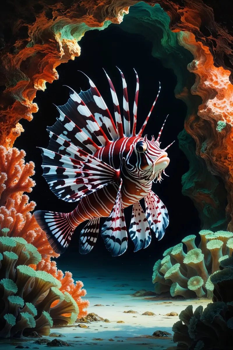 Lionfish in a Fiery Coral Arch carta hahnemühle da AlbertKlee