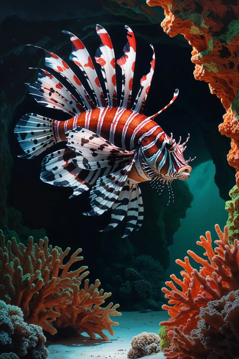 Lionfish in a Serene Coral Passage alluminio dibond da AlbertKlee