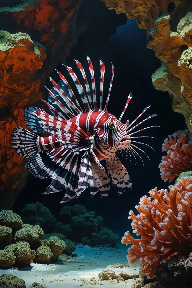 Lionfish Exploring Coral Depths carta hahnemühle da AlbertKlee