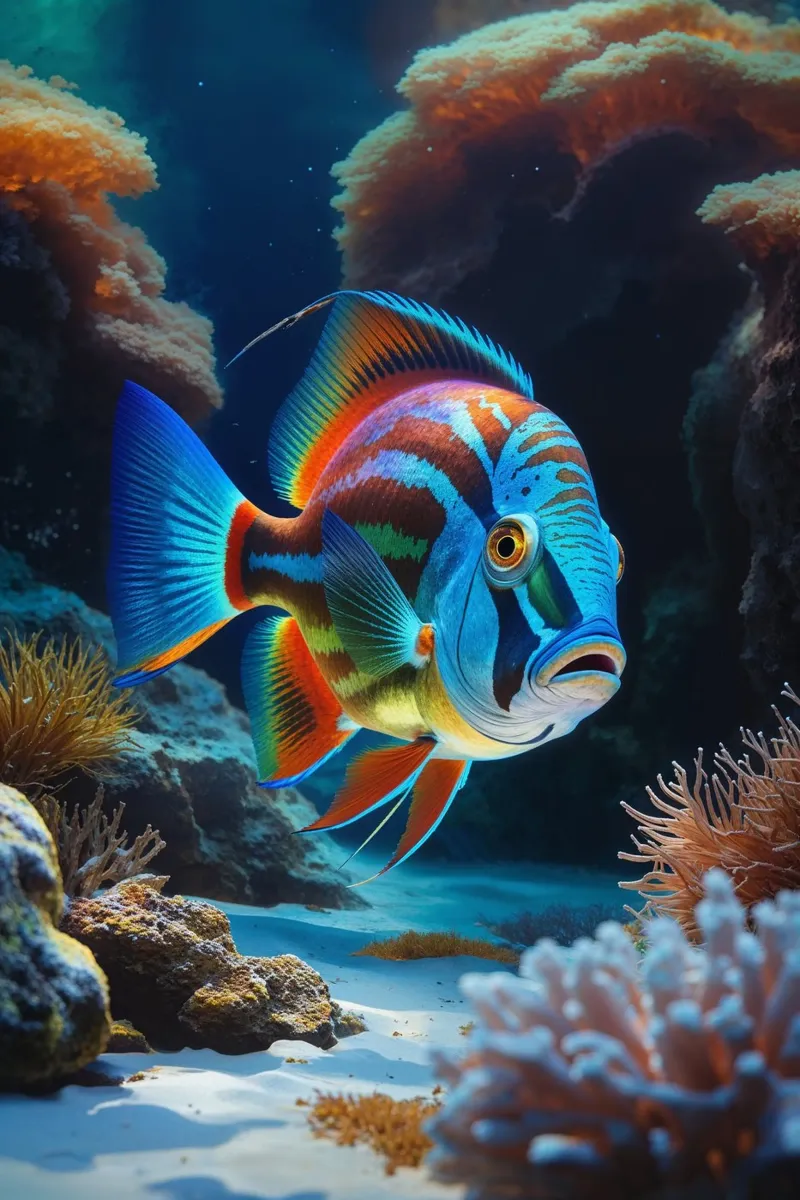 Mandarin Fish in Dazzling Coral Reef carta hahnemühle da AlbertKlee
