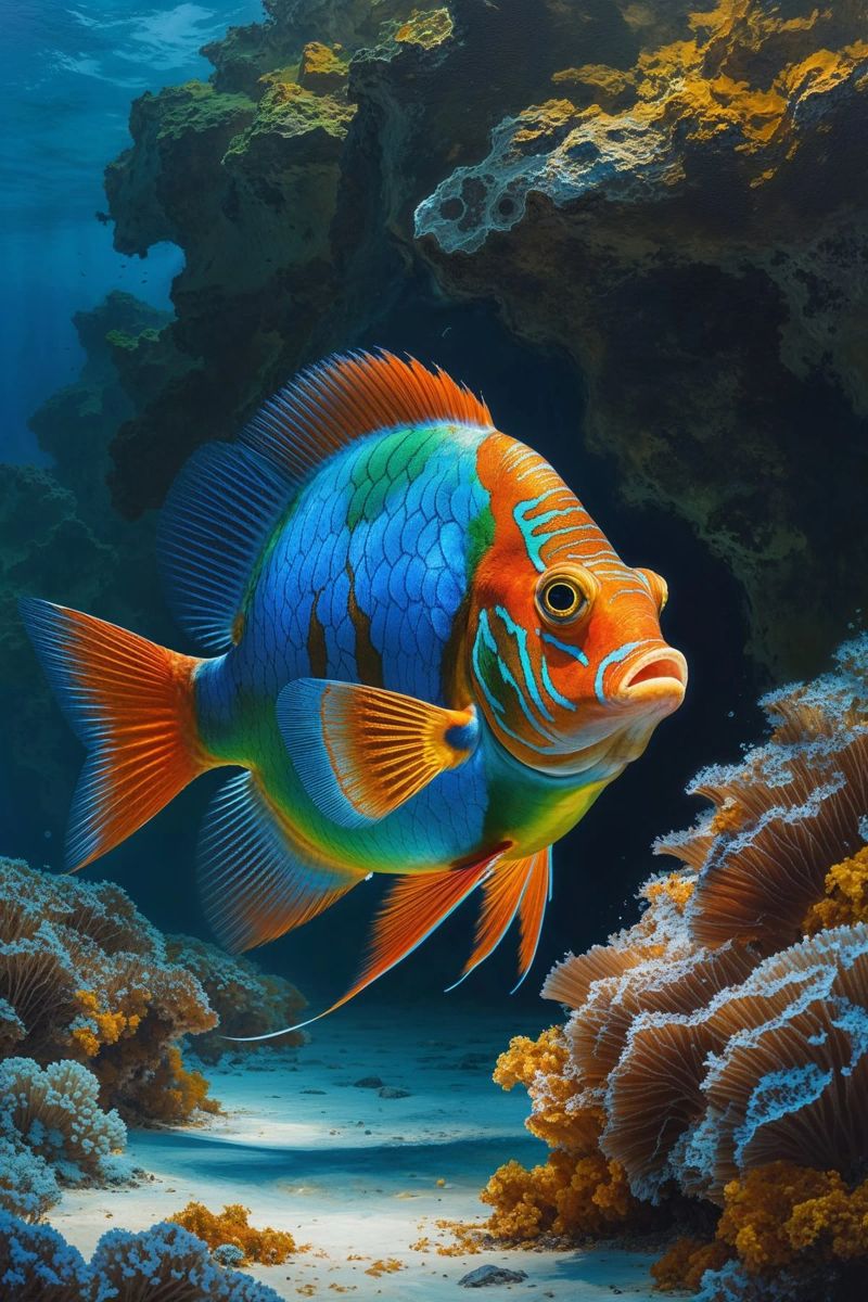 Dynamic Mandarin Fish in Coral Wonderland Poster von AlbertKlee