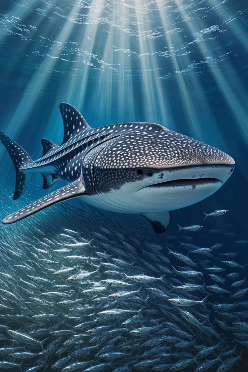 Whale Shark Gliding in Oceanic Elegance poster con marco de madera de AlbertKlee