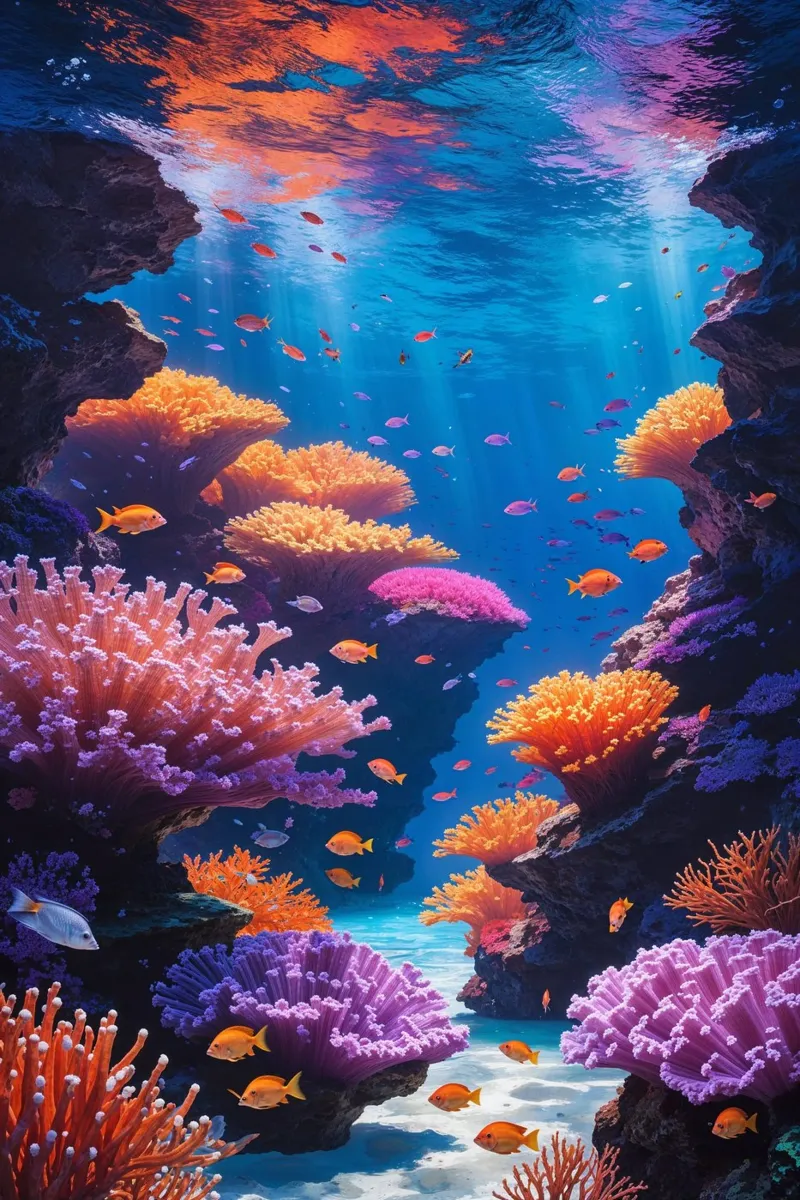 Sunlit Reef with Vibrant Coral Blooms carta hahnemühle da AlbertKlee