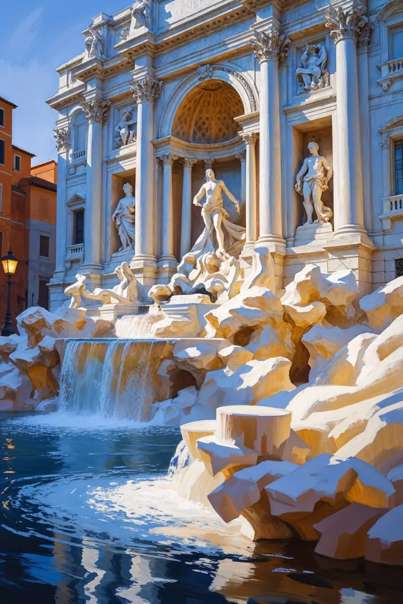 Golden Glow of Trevi Fountain poster con telaio in alluminio da AlbertKlee
