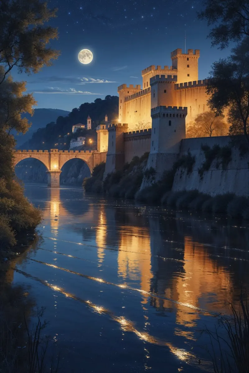 Moonlit Fortress and Glowing Reflections alluminio dibond da AlbertKlee